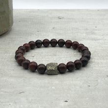Load image into Gallery viewer, Creative Fire Bracelet • Brecciated Jasper &amp; Pyrite Cube, 8mm