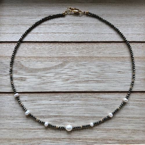 Pyrite Loves Pearl Choker Necklace